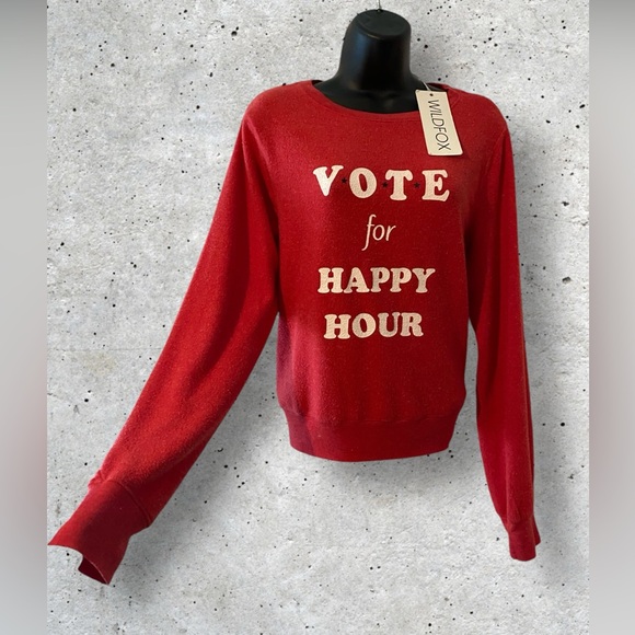 Wildfox Couture Vote for happy hour red pullover baggy sweatshirt NWT size S. - Picture 3 of 8